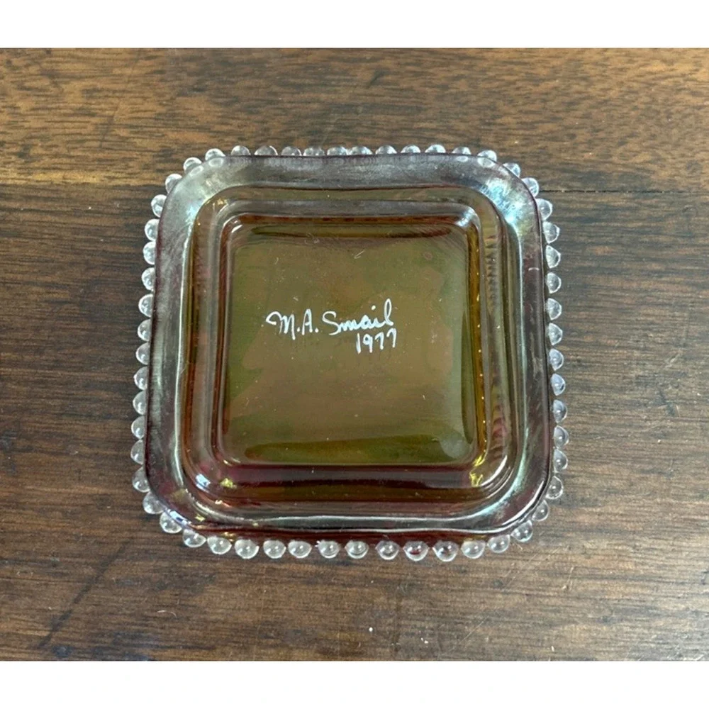 Westmoreland Cranberry Glass Trinket Box Cameo Hand Painted Signed 1977 VTG